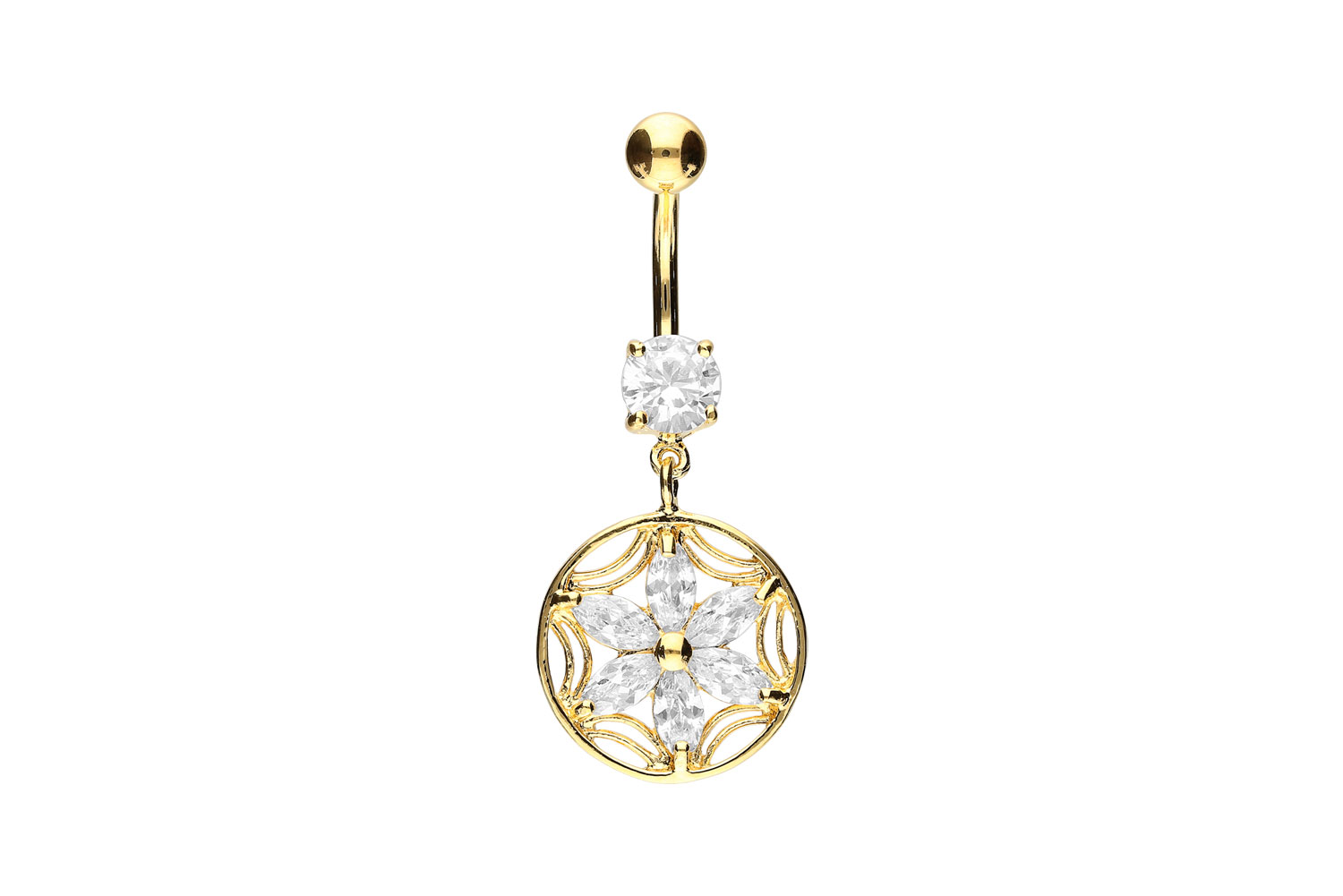 Chirurgenstahl Bananabell Piercing mit Brass-Design KRISTALLBLUME ++SALE++